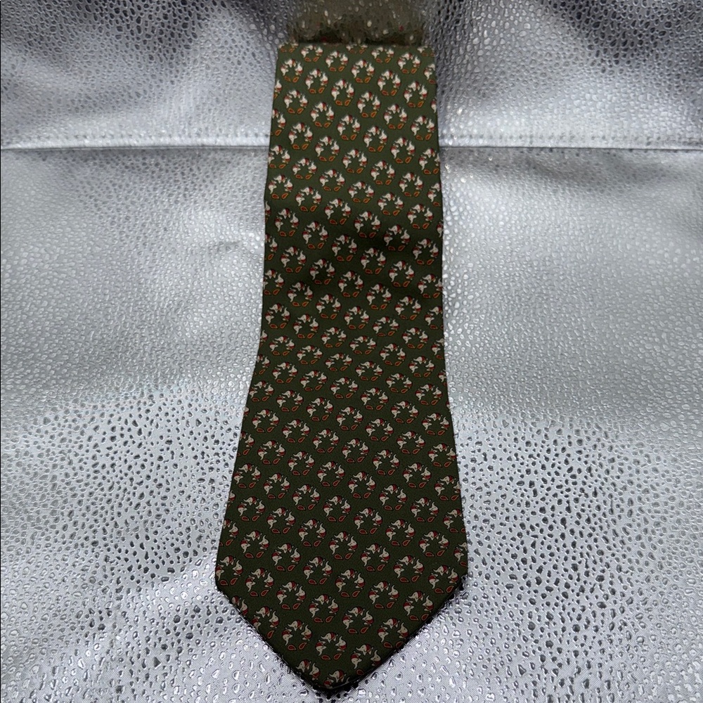 Salvatore Ferragamo Olive Green Elephants Paisley Tie